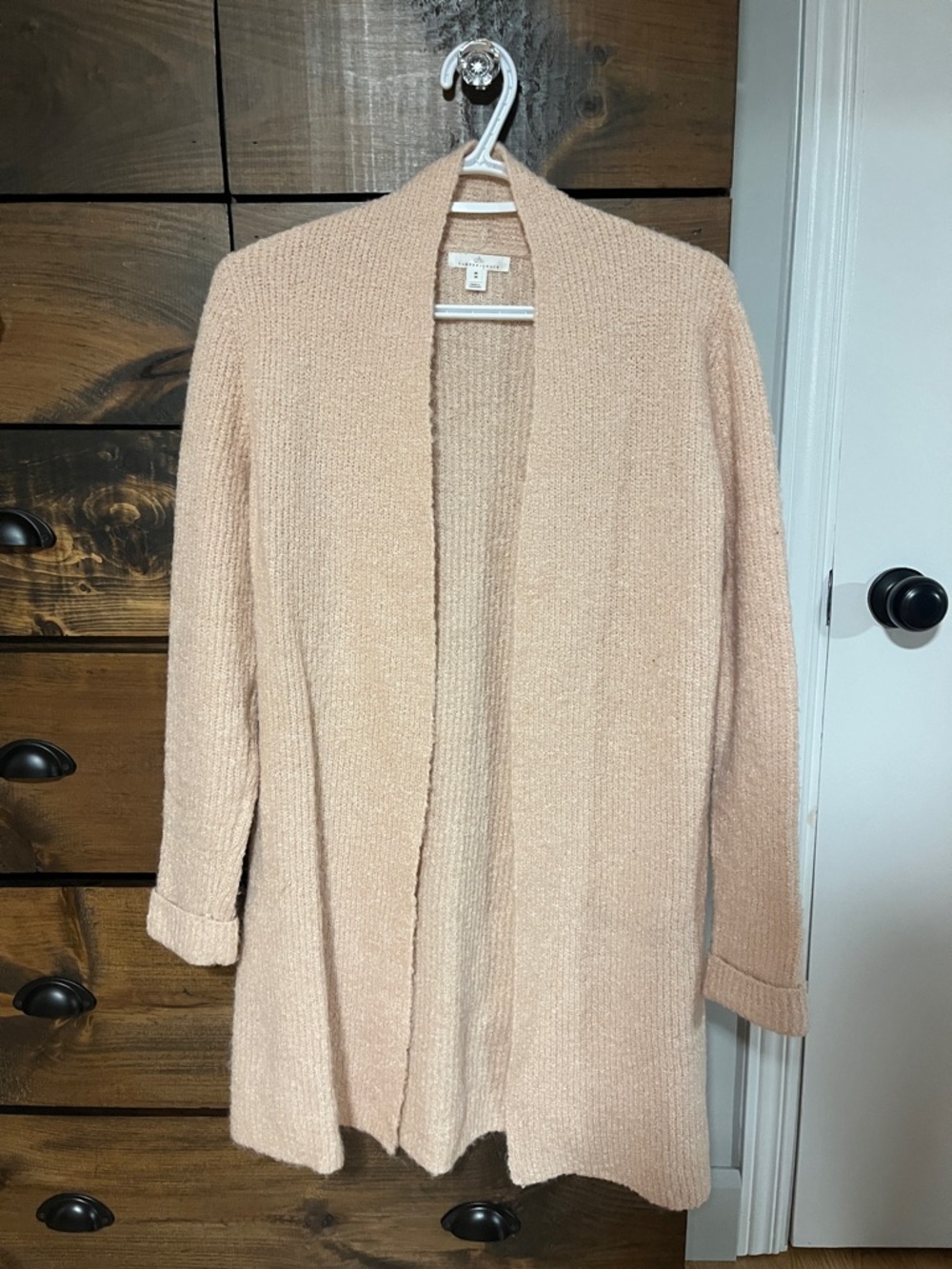 RW&CO. Open-Front Long Knit Cardigan - Light Blush